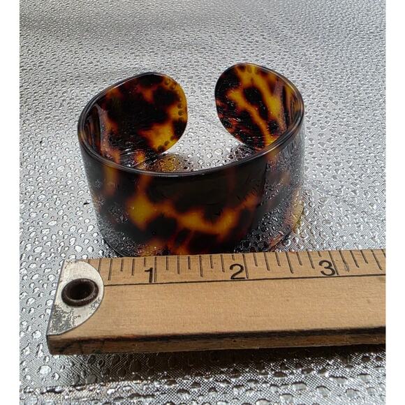 Vintage Faux Tortoise Shell & Rhinestones Wide Acrylic Cuff Bracelet - Picture 3 of 3